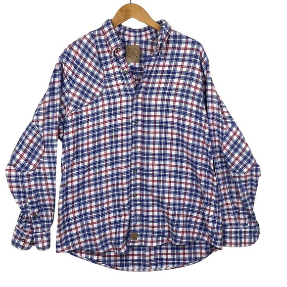 Over & Under Rod & Gun Collection Red White Blue Flannel Button Down Size XL - Picture 1 of 7